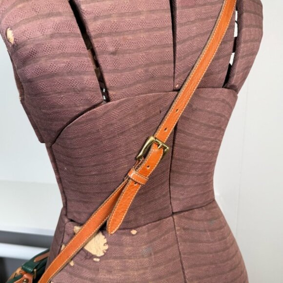 Vintage Dooney & Bourke Evergreen/Tan Leather Med Surrey Carrier Crossbody Bag - Picture 4 of 16